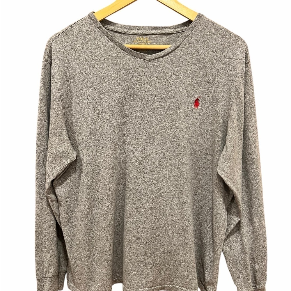 Polo Ralph Lauren Men’s Long Sleeve V-Neck Shirt – Heather Gray - Large